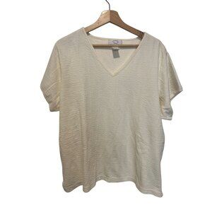 Oscar De La Renta Womens Ivory V-Neck Short Sleeve  Sweater XXL Cotton